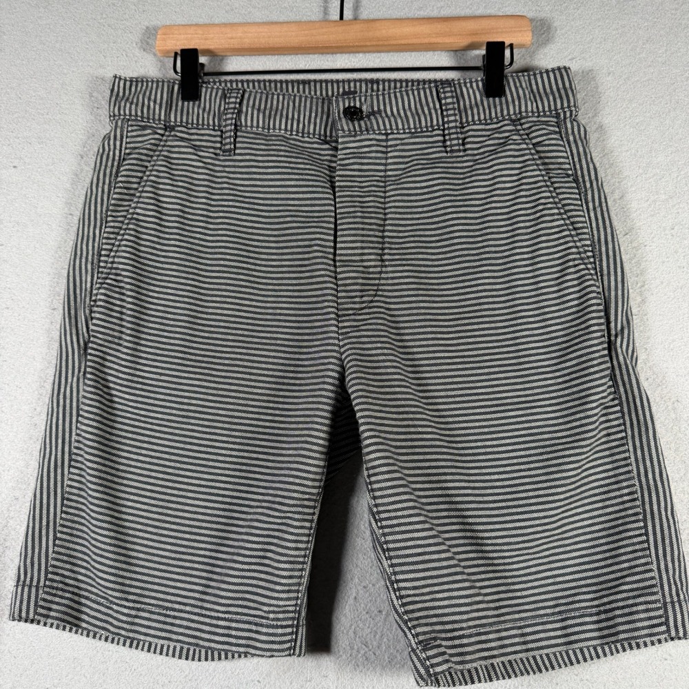 7 For All Mankind Mens Striped Chino Shorts Grey White Cotton Size 32 AT5025459A